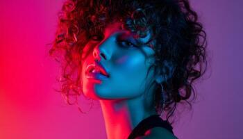 High-intensity light portrait of a glamorous woman with curls photo