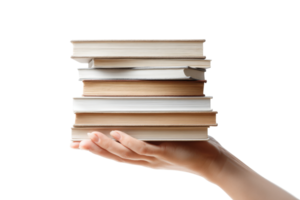 Books stacked hand holding indoor png