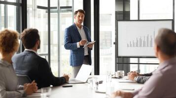 Business presentation on bar graph analysis conference room meeting photo