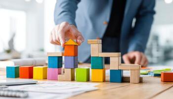 Building blocks of success professional man in office environment photo