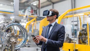 Professional man in suit engaging with vr technology in industry photo