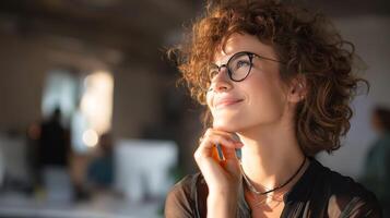 Confident woman reflecting in modern office space lifestyle image photo