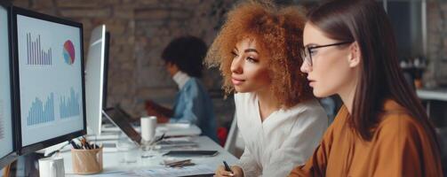 Analytics discussion with female professionals in office environment photo
