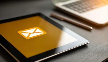 Sending emails on a tablet modern office digital communication photo