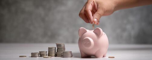 Saving money action home finance image indoor close-up view photo
