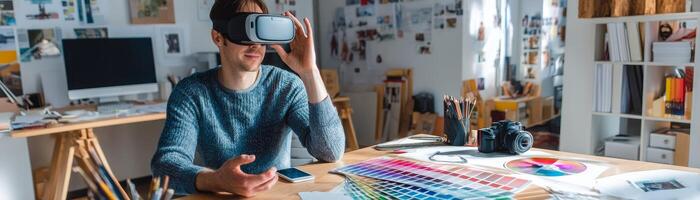 Exploring virtual reality technology in creative studio environment photo