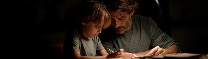 Father and son bonding moment at home intimate emotional scene photo