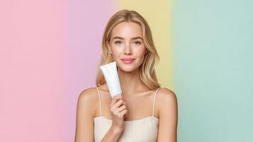 Skincare routine tips for glowing skin studio image pastel background close-up photo
