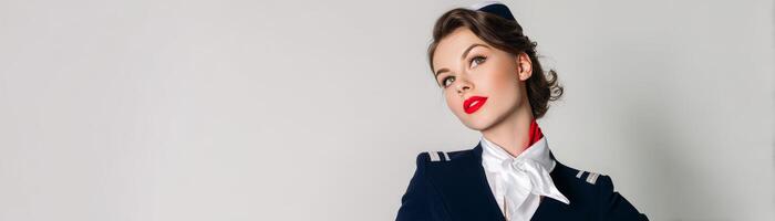 Airline attendant posing in uniform studio portrait professional photo