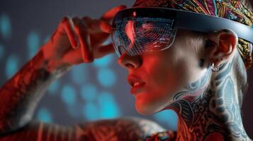 Tattooed user engaging with augmented reality experience studio image photo