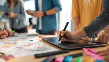 Creative collaboration in a modern office space with digital tools photo
