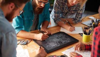 Creative collaboration in artistic design workshop studio illustration photo