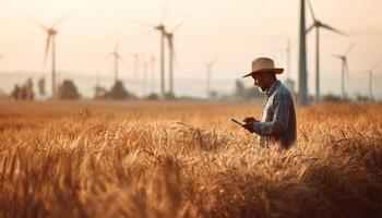 Wheat field innovations sustainable farming and sunrise views photo