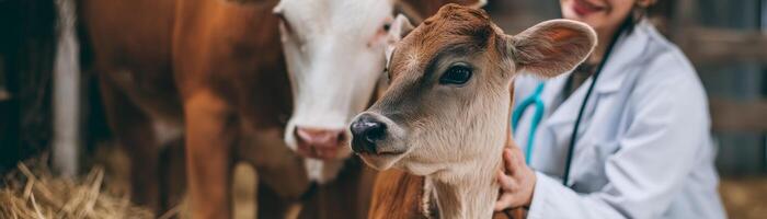 Veterinarian assisting calf in a farm setting joyful environment photo