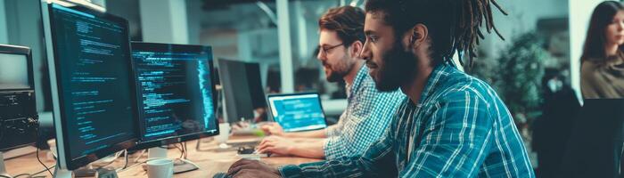 Developers collaborate on code projects office environment teamwork photo