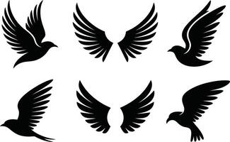 Silhouette illustrations of flying birds and wings symbolizing freedom and inspiration vector