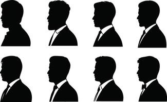 Silhouettes of men wearing suits in profile view black and white vector