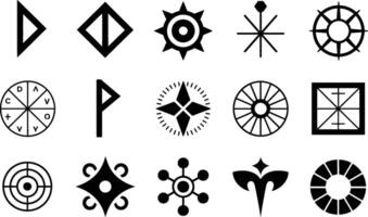 Collection of abstract geometric symbols and signs in black and white minimalistic style vector