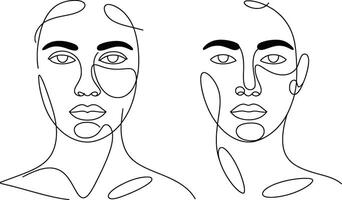 Continuous line drawing of two faces minimalist abstract portrait illustration vector
