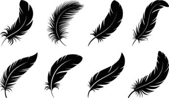 Collection of black and white feather silhouettes for creative design projects vector