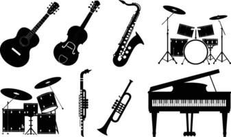 Silhouette illustration of musical instruments collection orchestra instruments black and white vector