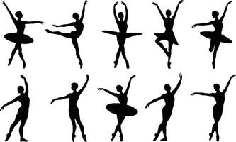 Elegant ballet dancer silhouettes in various poses on white background vector