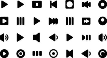Media player control icons set in black silhouette style vector