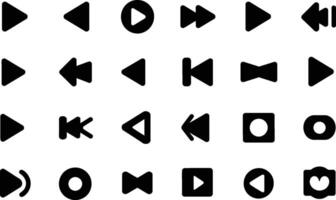 Set of media player control icons in black silhouette style vector