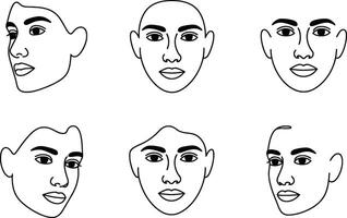 Minimalist line art collection of human faces in various perspectives and expressions vector
