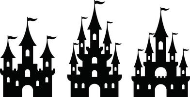Fantasy castles silhouette illustrations set for fairy tale theme designs vector