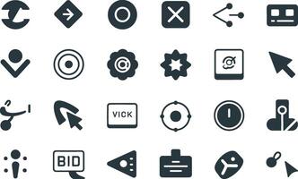 Collection of silhouette style universal interface icons symbols and glyphs vector