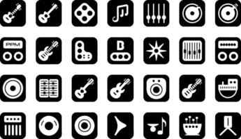 Music and sound black icons collection creative audio components musical instruments set vector