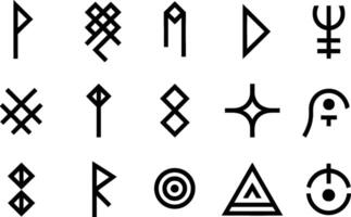 Collection of abstract runes ancient symbols mystic signs line art vector