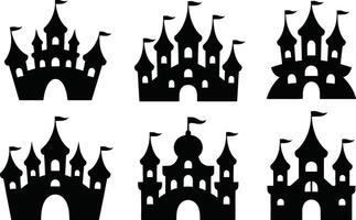 Collection of black castle silhouettes isolated on white background illustration vector