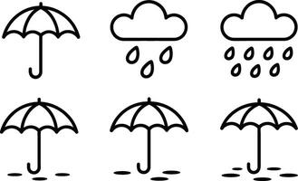 Weather forecast with umbrellas and rain icon set minimalist black and white vector