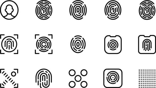 Collection of various fingerprint icons for security and biometric identification vector