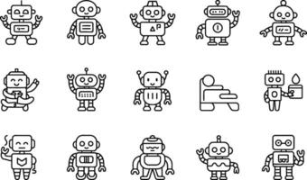 Collection of minimalist line art robots for tech industry illustration vector