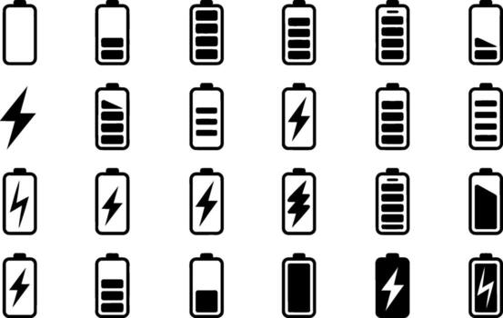 batería cargar indicador conjunto rango desde vacío a lleno con energía símbolo vector