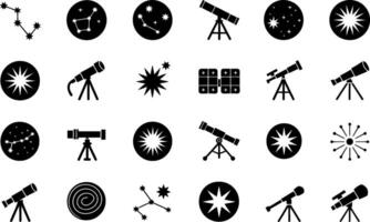 Collection of silhouette astronomy icons including telescopes and constellation images vector