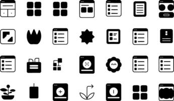 Black silhouette icon set featuring interface design elements and symbol collection vector