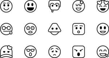 Black and white icon set featuring different cartoon emoji characters vector