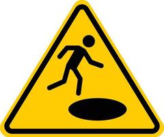Hole in ground warning sign. Risk of death or injury. Large crater symbol. Do not jump sign. vector