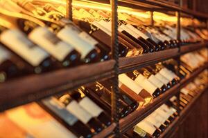 Wine rack with organized glowing display photo