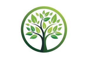 Serene Green Tree of Life Logo Peaceful Nature Symbol in Circular Frame, Representing Growth and Harmony vector