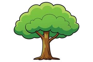 Lush Green Cartoon Tree Standing Tall Against White Background, Idyllic Nature Illustration, Cheerful and Simple Design vector