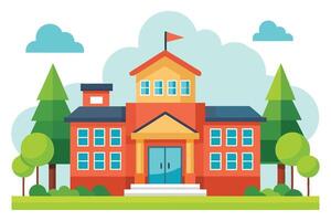 Charming Suburban Elementary School Building on a Sunny Day, Illustrative Image - Professional digital artwork with vibrant colors and detailed composition vector