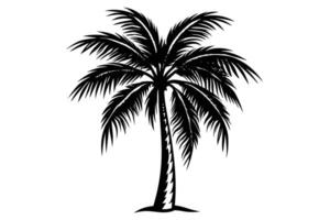 A Serene Black and White Silhouette of a Majestic Palm Tree Standing Tall Against a White Background, Evoking Tropical Paradise vector