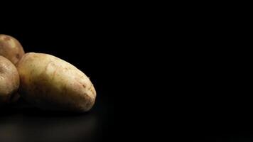 Close-up of Fresh Raw Potatoes on a Dark Background Highlighting Natural Texture and Earthy Tone video