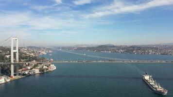Aerial view of the Bosphorus Bridge and the Bosphorus Strait, Istanbul, Turkey video
