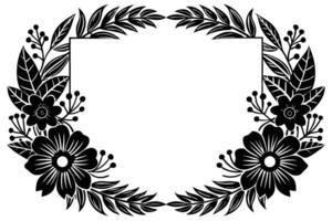 Elegant Black and White Floral Frame Design for Invitations, Featuring Dark Blooms and Greenery, Perfect for Wedding or Special Occasions vector